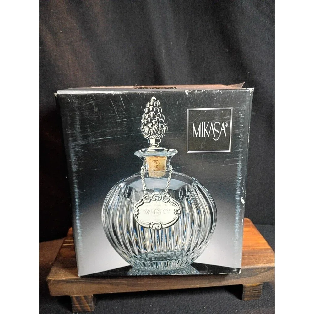Mikasa Diamond Fire Crystal Decanter WY247/542 Japan NIB Whisky Bourbon Tags